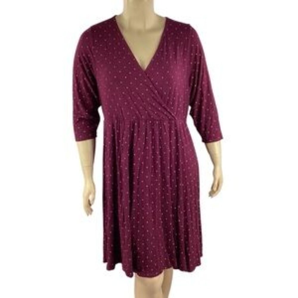 Torrid Burgundy Dot Surplice Skater Dress Size 3X
